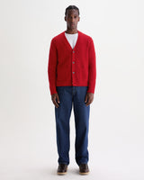 wax london men's Walker - Red Fluffy Wool Knit Cardigan