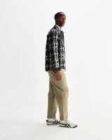 wax london men's Whiting - Black And Ecru Glitch Check Overshirt