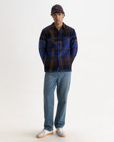 wax london men's Whiting - Blue And Brown Bold Check Overshirt