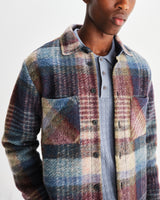 wax london men's Whiting - Blue And Multicolour Check Wool Overshirt
