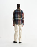 wax london men's Whiting - Blue And Multicolour Check Wool Overshirt