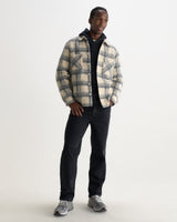 wax london men's Whiting - Ecru And Grey Check Wool Blend Overshirt