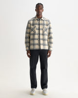 wax london men's Whiting - Ecru And Grey Check Wool Blend Overshirt