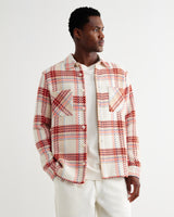 wax london men's Whiting - Ecru And Red Plaid Weave Overshirt