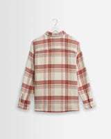 wax london men's Whiting - Ecru And Red Plaid Weave Overshirt