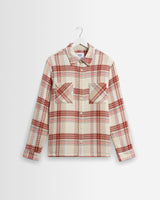 wax london men's Whiting - Ecru And Red Plaid Weave Overshirt