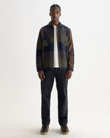 wax london men's Whiting - Green And Brown Tempo Check Overshirt