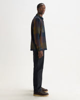 wax london men's Whiting - Green And Brown Tempo Check Overshirt