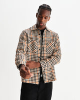 wax london men's Whiting - Natural Houndstooth-Weave Overshirt