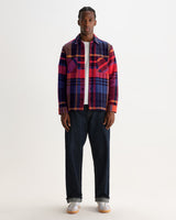 wax london men's Whiting - Purple And Red Bold Check Overshirt