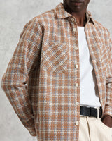 wax london men's Whiting - Tan And Multicolour Ladder Check Overshirt