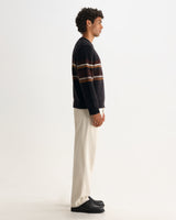 wax london men's Wilde - Charcoal And Brown Bold Stripe Fluffy Wool Crewneck