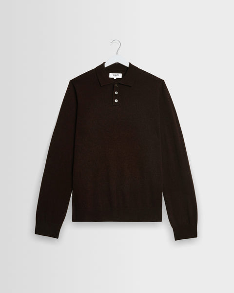 Lawrie - Polo en maille à manches longues marron foncé