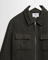 Osier – Gebürstete Jacke mit Fischgrätmuster in Braun und Schwarz
