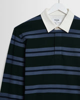 Rowhill - Maillot de rugby bouclé à rayures miroir vert bouteille et bleu