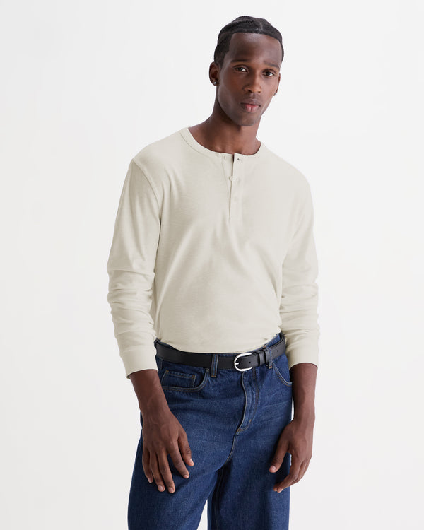 Caleb - Ecru Brushed Organic Cotton Henley Long-Sleeve T-Shirt