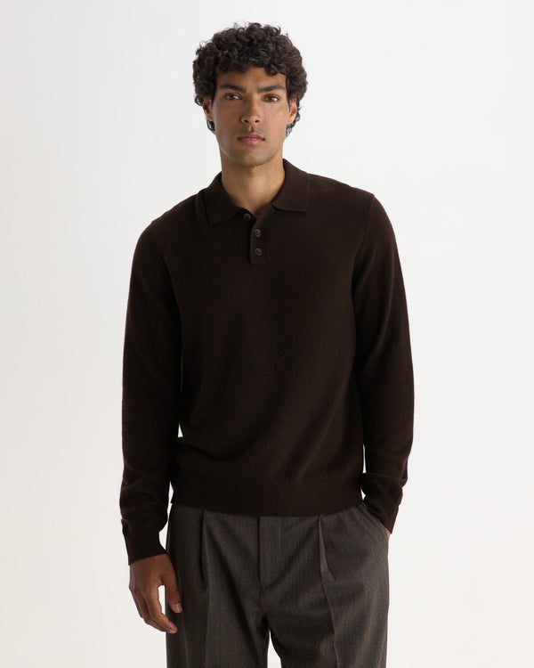 Lawrie - Polo en maille à manches longues marron foncé