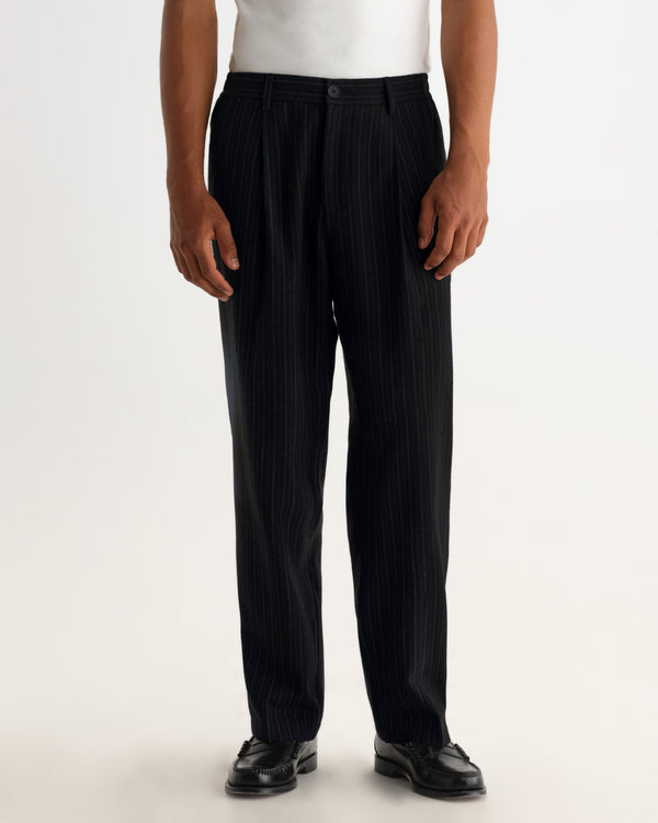 Malham - Pantalon rayé en flanelle italienne noire