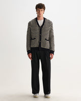Walker – Schwarzer und cremefarbener Strickcardigan mit Blasenstruktur