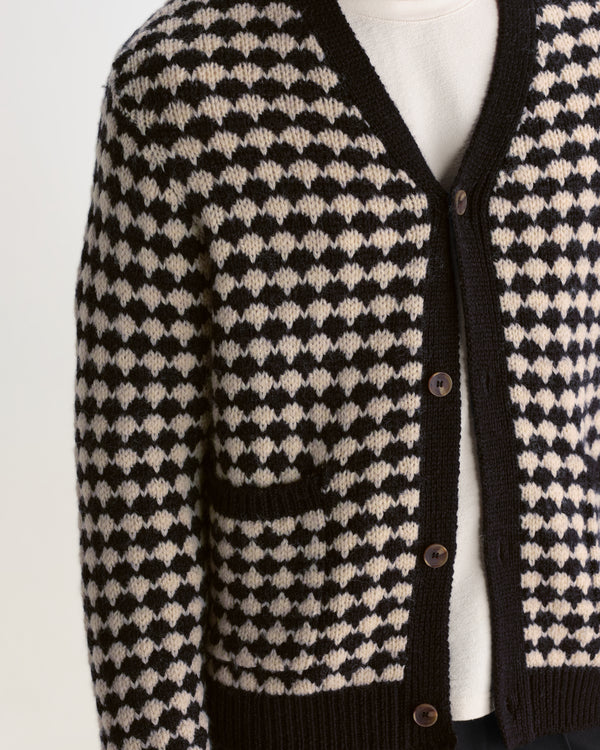 Walker – Schwarzer und cremefarbener Strickcardigan mit Blasenstruktur