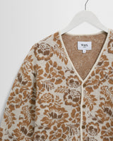 wax london men's Alban - Natural And Brown Floral Textured Jacquard Cardigan