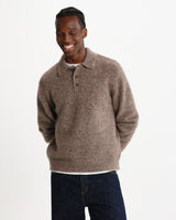 wax london men's Ashford - Brown And Grey Mohair Twist Polo Jumper