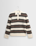 Ashford – Gestreifter Langarm-Polopullover in Ecru und Braun