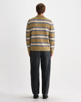 wax london men's Ashford - Olive And Ecru Long Sleeve Stripe Polo Jumper