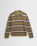 Ashford – Gestreifter Langarm-Polopullover in Oliv und Ecru