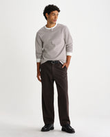 wax london men's Aspen - Ecru And Brown Waffle Stripe Long-Sleeve T-Shirt