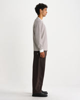 wax london men's Aspen - Ecru And Brown Waffle Stripe Long-Sleeve T-Shirt