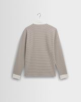 wax london men's Aspen - Ecru And Brown Waffle Stripe Long-Sleeve T-Shirt