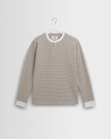 wax london men's Aspen - Ecru And Brown Waffle Stripe Long-Sleeve T-Shirt