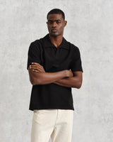 wax london men's Atwood - Black Textured Organic Cotton Polo Shirt