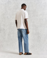 wax london men's Atwood - Ecru Textured Organic Cotton Polo Shirt