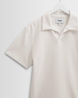 wax london men's Atwood - Ecru Textured Organic Cotton Polo Shirt