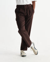 wax london men's Aubyn - Dark Brown Wool Blend Twill Pleated Trousers