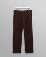 wax london men's Aubyn - Dark Brown Wool Blend Twill Pleated Trousers