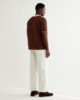 wax london men's Belle - Dark Brown Tipped Pointelle Polo Shirt