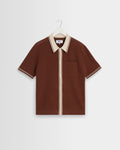 Belle - Dark Brown Tipped Pointelle Polo Shirt