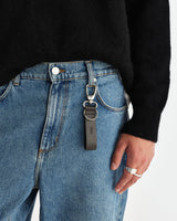 wax london men's Boston - Dark Brown Retro Grain Leather Keyring