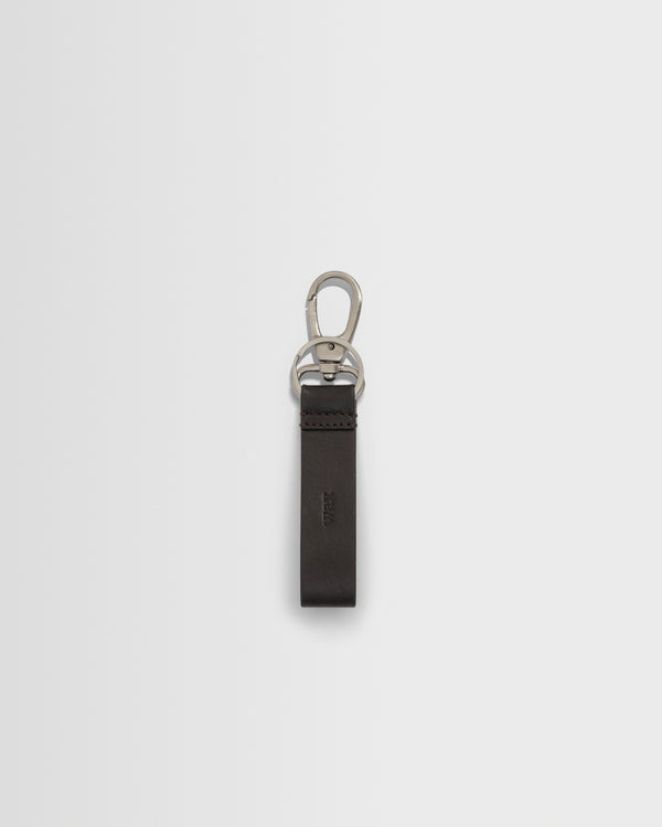 wax london men's Boston - Dark Brown Retro Grain Leather Keyring