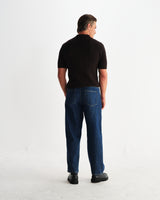 wax london men's Bury - Dark Brown Stripe Zip Polo