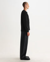 wax london men's Caleb - Washed Black Waffle Cotton Henley Long-Sleeve T-Shirt