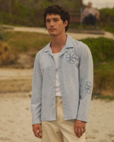 Corey - Chemise en coton-lin à motifs au point de croix bleue