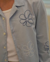 Corey - Chemise en coton-lin à motifs au point de croix bleue