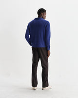wax london men's Carter - Blue Open Collar Fluffy Wool Knit Polo