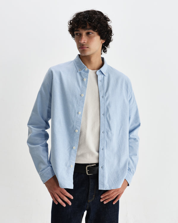 wax london men's Caspian - Pale Blue Cotton Oxford Shirt