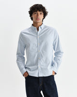 wax london men's Caspian - White And Blue Stripe Cotton Oxford Shirt