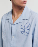 wax london men's Corey - Blue Cross Stitch Doodle Cotton-Linen Shirt